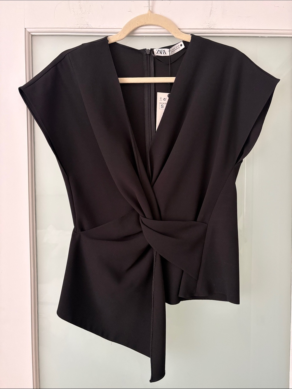 NWT ZARA Black Top | Size S | Structured Draped Statement Blouse